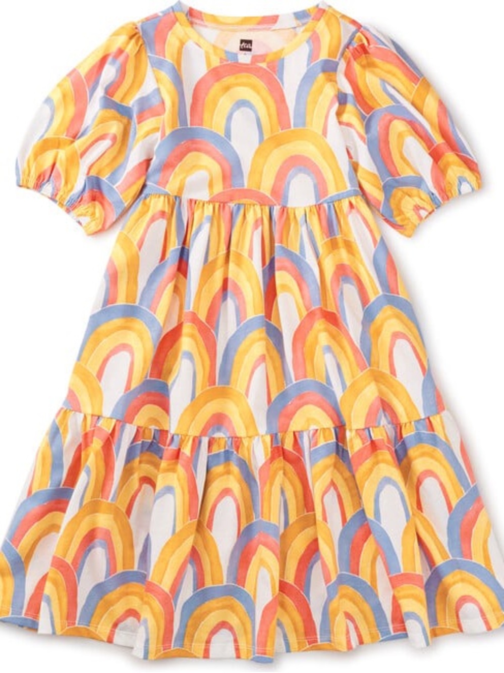 Girls Tea Collection Tiered Midi Dress - Rainbow Print SZ 6